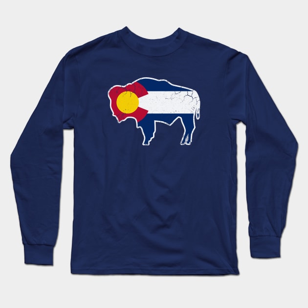 Colorado Flag Buffalo Bison Art Long Sleeve T-Shirt by E